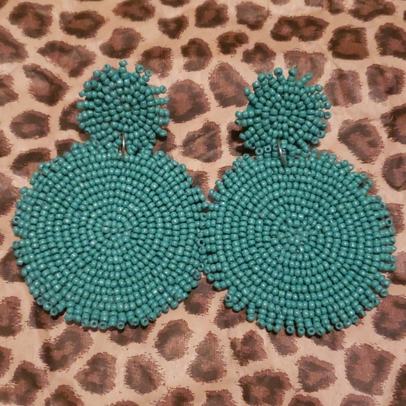 Turquoise Beaded Boho Southwestern Circle Earrings - Picture 2 of 3